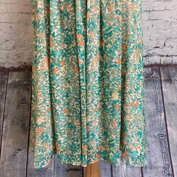 Adrianna Papell Dress Floral Leaf Chiffon Pleated Fit & Flare Midi Feminine - Picture 6 of 16